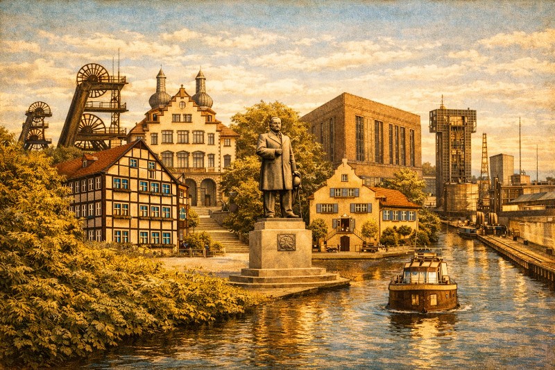 Blick auf markante Bauwerke und Grünflächen der Stadt Hamm