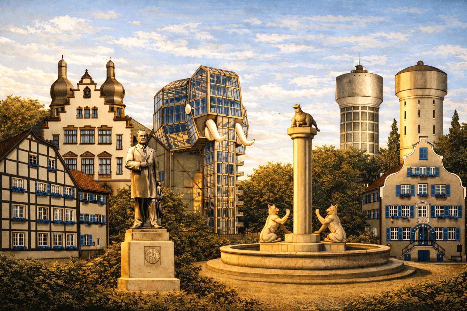 Panorama aus Hamm mit Wahrzeichen